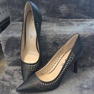 Unisa Black High-Heeled Pumps with Perforated Detailing